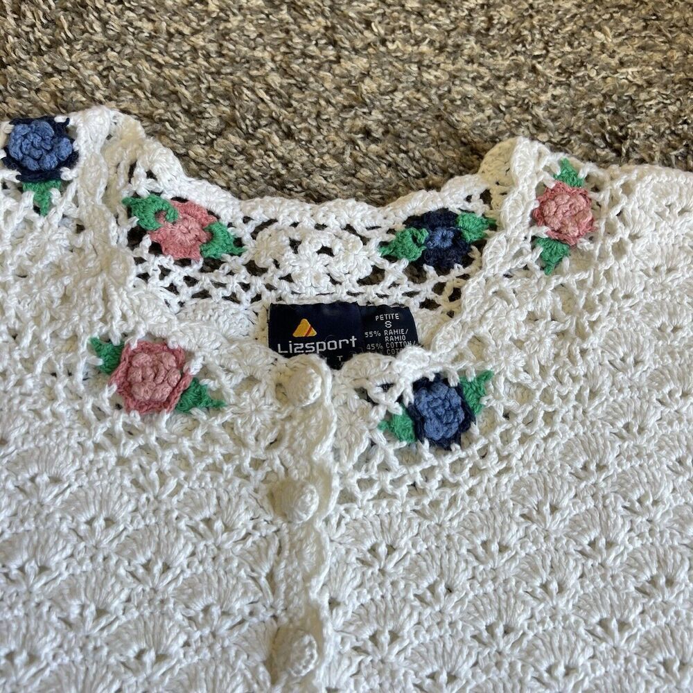 VTG Liz Sport Crochet Crop Top Cottagecore Sweater Granny Festival Boho S Petite - Picture 3 of 7